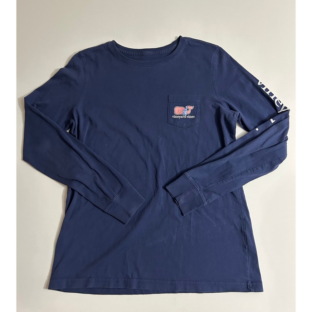 Vineyard Vines Mens XS Navy Blue Football Whale Long Sleeve Pocket T-Shirt